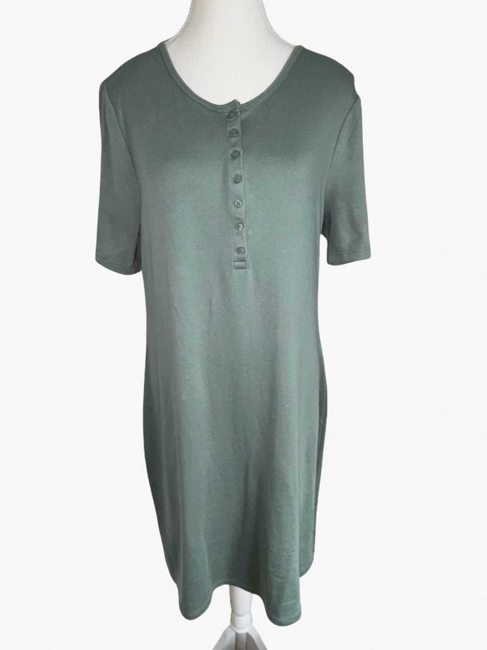 Gap Sage Green Henley Short Sleeve Supima Cotton Blend Modern Lounge Dress-Sz-L